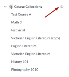In the navigation panel on the My Library page, a clickable eye icon appears to the right of the Course Collections library heading.